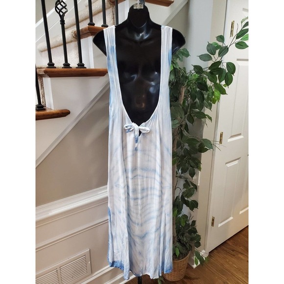 Raviya Womens White Blue Tie Dye 100% Rayon V Neck Sleeveless Maxi Dress Small - Picture 5 of 13